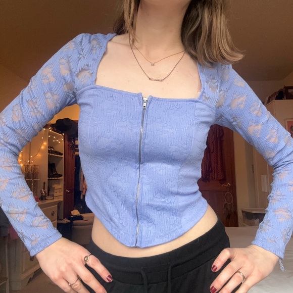 forever 21 purple lavender lace zip up corset long sleeve top - Picture 1 of 12